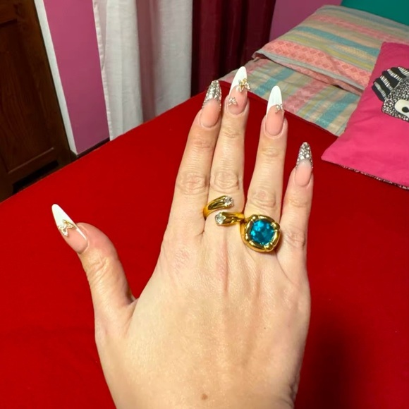 Anthropologie Pink 18K Gold Stainless Steel Waterproof Gemstone Ring - Picture 9 of 15